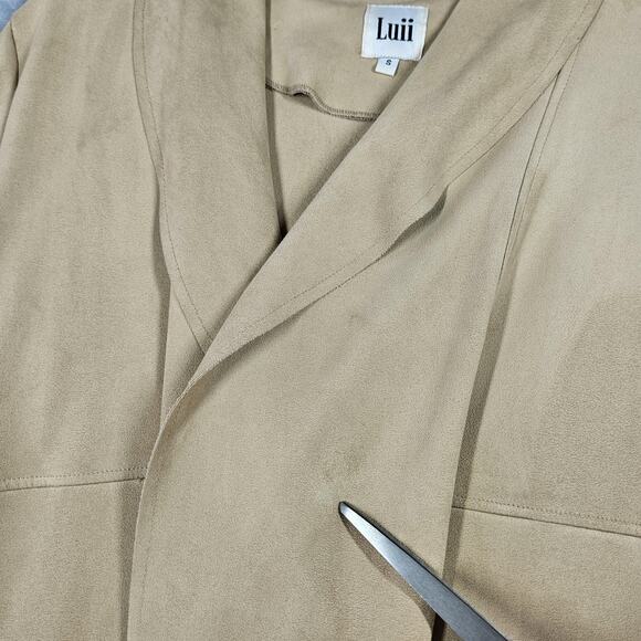 Luii Jacket Womens Small Tan Beige Draped Waterfall Faux Suede Cardigan Coat - Picture 4 of 14
